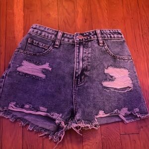 SHEIN Blue Distressed Jean Shorts High-Waisted